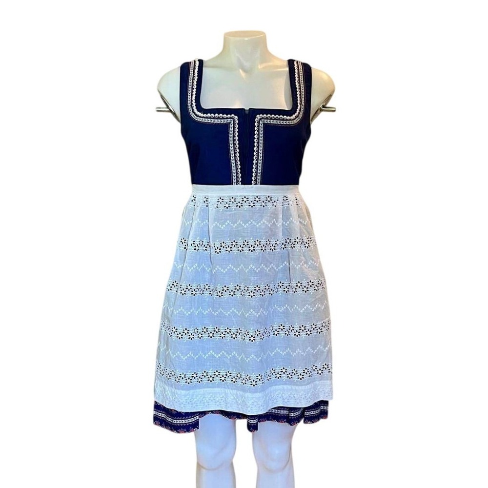 Vintage Dirndl Dress Sz 38 Bavarian Oktoberfest Trachten Folk Apron Navy Floral